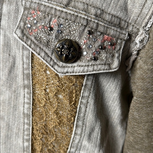 Miss Me Brown Denim Embellished Jacket with Hood - Picture 2 of 9